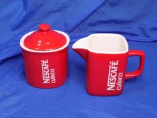Nescafe Clasico Cream & Sugar Set 3pc Ceramic in Red Vintage