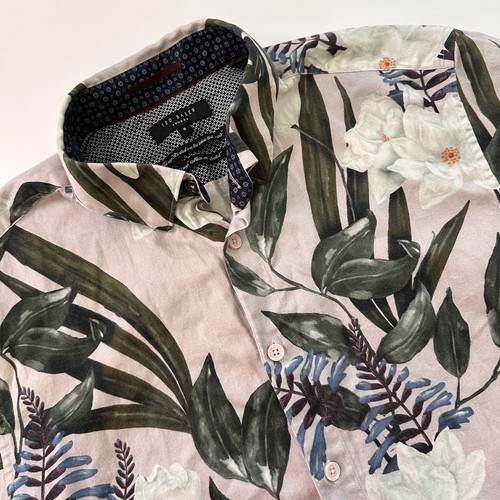 Ted Baker Hemd Herren 5 XL Lila Blumen Knopfleiste Tropical Preppy Strand Sommer