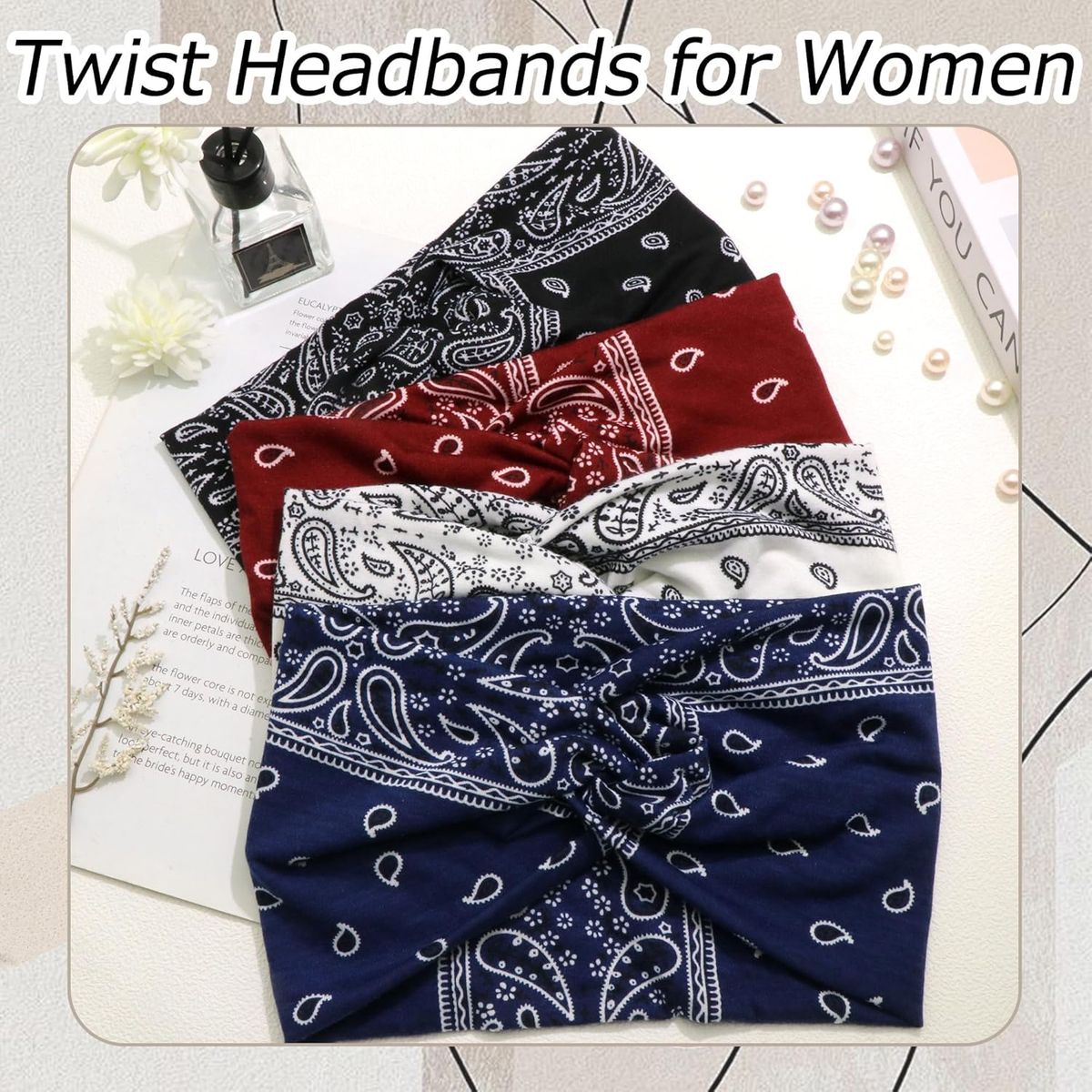 4 Pack Wide Headbands for Women Paisley Twist Hair Bands Stretchy