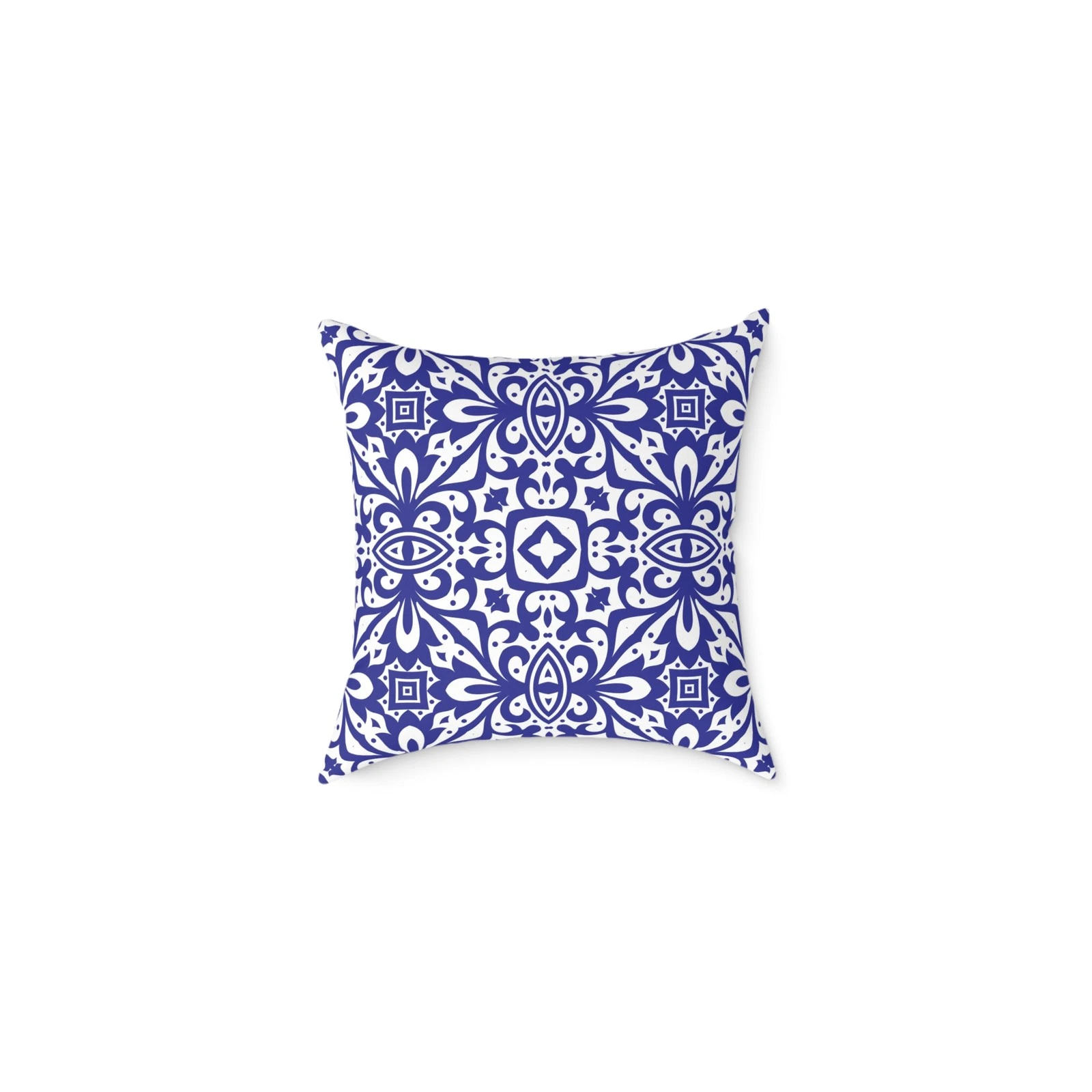 Blue White Moroccan Tile Pattern Square Pillow | Decorative Throw Pillow