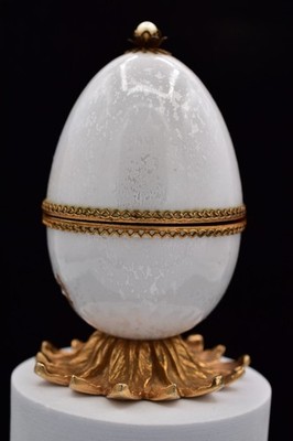 Vintage Evans Egg MCM Perfume Holder 2 Bottles White Glass Gold Tone Signed