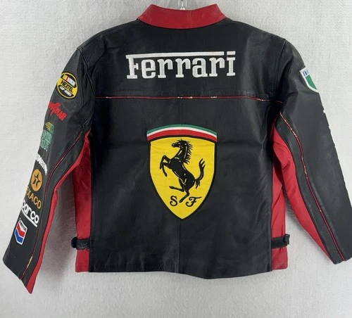 Vintage Ferrari racing jacket Rare black Leather READ image 17