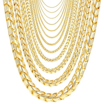 10K Yellow Gold Solid Franco 0.6mm-6mm Diamond Cut Spiga Chain Necklace 16''- 30''