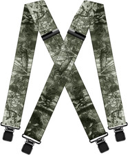 Camo Suspenders for Men 2" Heavy Duty Clips - Adjustable X-Back Braces for Hunti