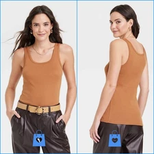 2 PACK Medium - Womens Slim Fit Scoop Neck Tank Top - A New Day - Brown