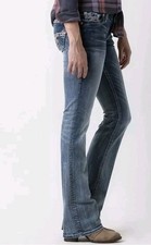 Rock Revival Bootcut Jeans 28 Aleah Lo Rise Embellished Rhinestones White Logo