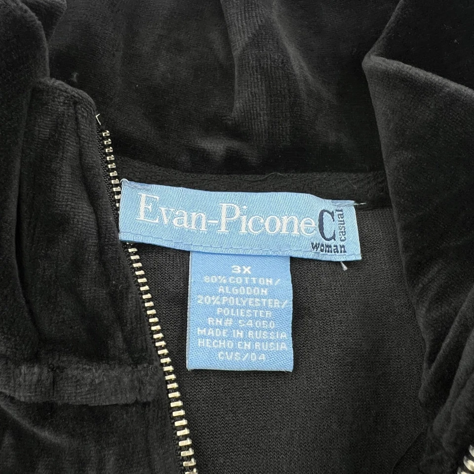 Chaqueta Evan Picone para mujer 3X de terciopelo negro con cremallera informal cómoda Foto 3 de 4