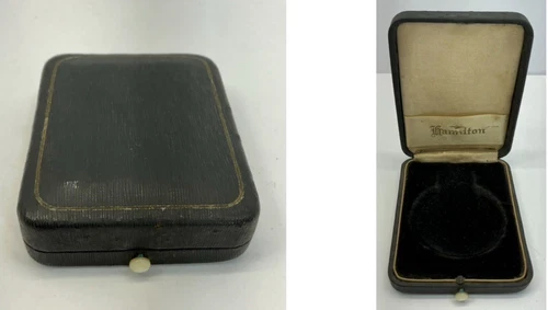 ANTIQUE 1910/20s HAMILTON BLACK LEATHER POCKET WATCH BOX - 45MM (B434)