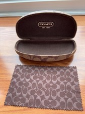 COACH Signature Monogram Brown Hard Clamshell Sunglasses Eye Glasses Case Cloth