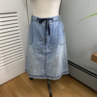 Vintage Eddie Bauer Denim Skirt Womens 6 Retro Y2K Granola Boho Chic Drawstring