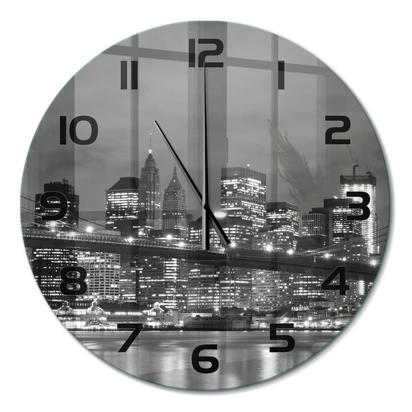 Glasuhr Designuhr Wanduhr Aus Glas Manhattan New York Schwarze Zeiger Fi60 Cm-image