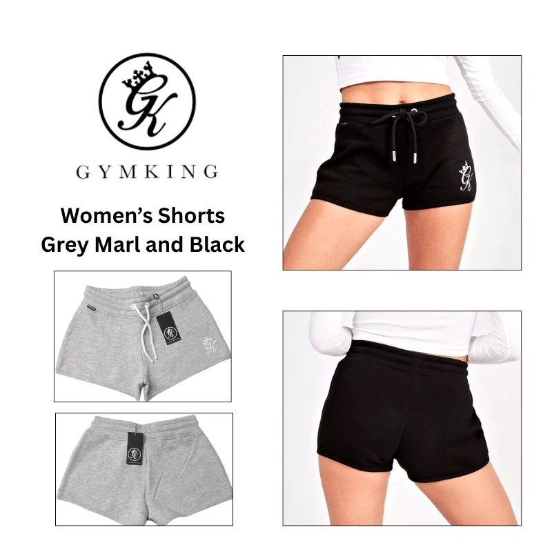 Gym King Womens Jersey Shorts Rebecca Pants Designer Grey Marl and Black Bottoms