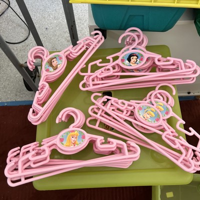 RARE 4Pc Disney Pink Plastic Clothes Hangers PRINCESS Kids Auroa Cinderella Bell