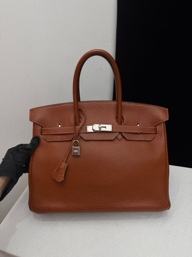 Hermes Birkin 35 Gold Brown Buffalo Leather Handbag Tote Purse Auth