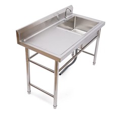 Stainless Steel Single Bowl Commercial Kitchen Sink Faucet Drainboard Workbench