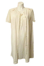 Lorraine 2ps set Ivory Semi Sheer Nylon Lace Peignoir Nightgown Robe Negligee M