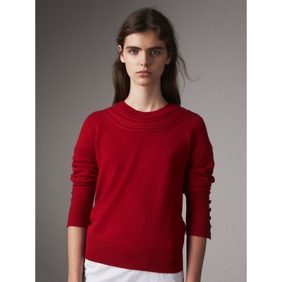 NEW Burberry Cable Knit Yoke Cashmere Sweater in Red Size XS
