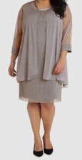 R M Richards Women's Beige Metallic-Threaded Jacket Dress Set Plus Size 14W
