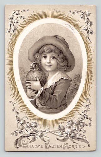 Postcard Easter Greeting Little Girl with Chicken Center Berlin NY Cancel c1911 - 第 1/2 張圖片
