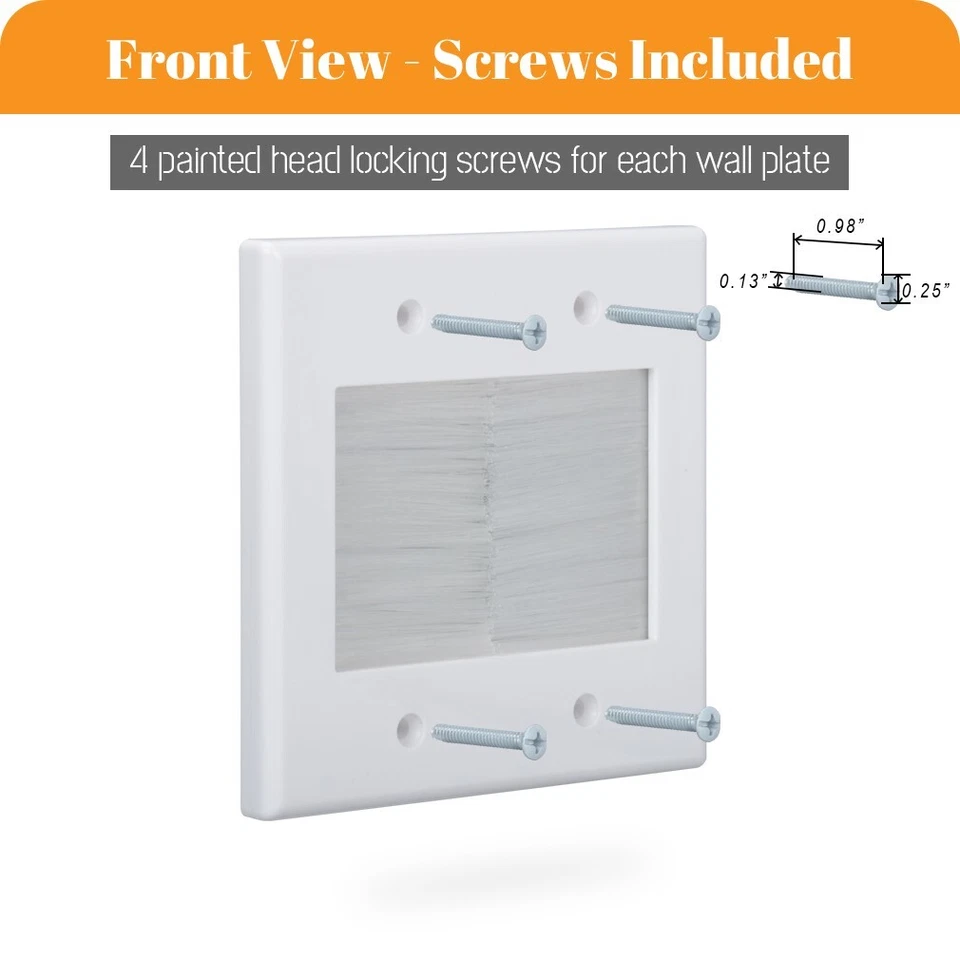 Paquete de 2 kit de gestión de cables de placa de pared de cepillo de 2 velocidades para cables de alimentación de paso Foto 2 de 4