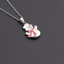 Christmas Snowman Pendant Necklace - Silver with Red Scarf
