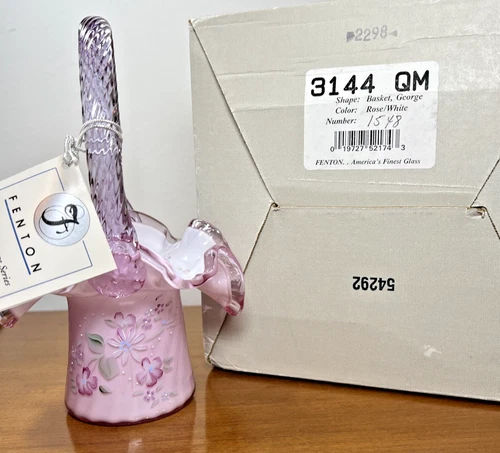 Fenton Dusty Rose Overlay Basket Limited Edition #1548 with Original Box Vintage