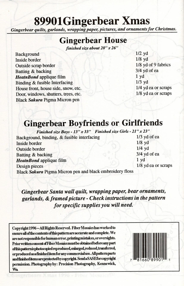 GINGERBEARS XMAS Quilt, Garland, Wrapping Paper APPLIQUE Pattern - Fiber Mosaics - Image 2 of 3