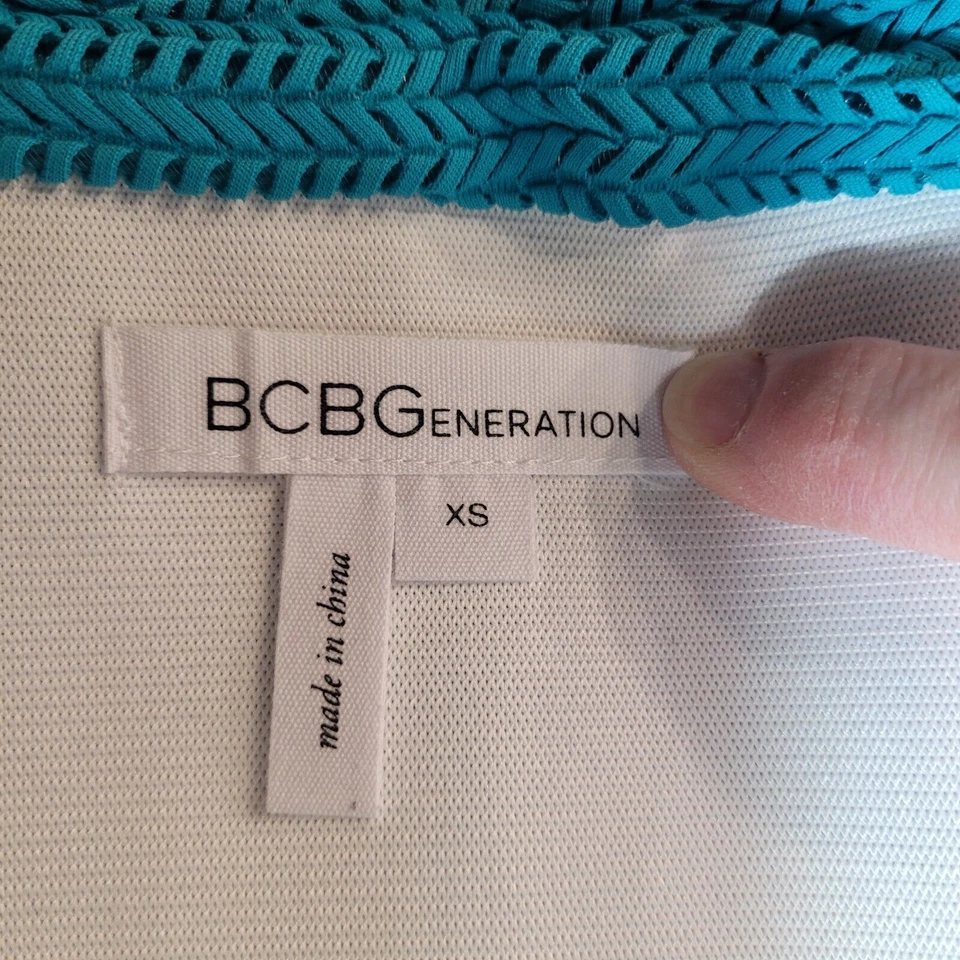 BCBGeneration 蓝绿色编织迷你裙 XS 码弹力宽边紧身腰带 — 第 4/4 张图片