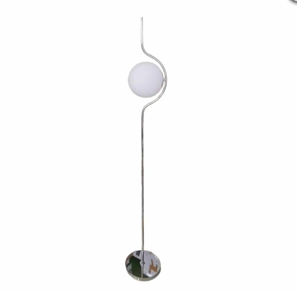 Lampada da terra argento con sfera in vetro bianco piantana design moderno - Immagine 3 di 3