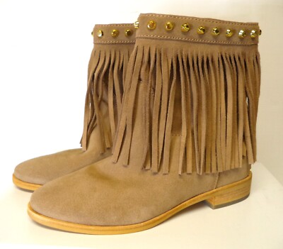 Michael Kors women's suede ankle height boots fringe studded size New!  2016
