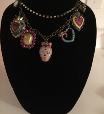 Betsey Johnson Viva La Betsey Pink Sugar Skull Statement  Necklace NWT Rare