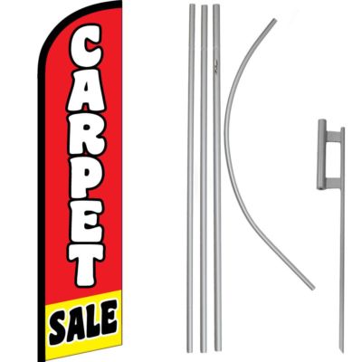 Carpet Sale Red / Yellow / White Windless Banner Flag & 16' Flagpole Kit /Ground