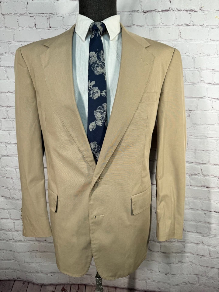 HASPEL Mens Brown Khaki Cotton Classic Pleated 2pc Suit 40R Jacket 35x30 Pant - Image 2 of 4