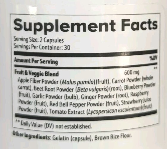 Earth Energy FRUITS and VEGGIES Whole Food 60 Capsules Natural