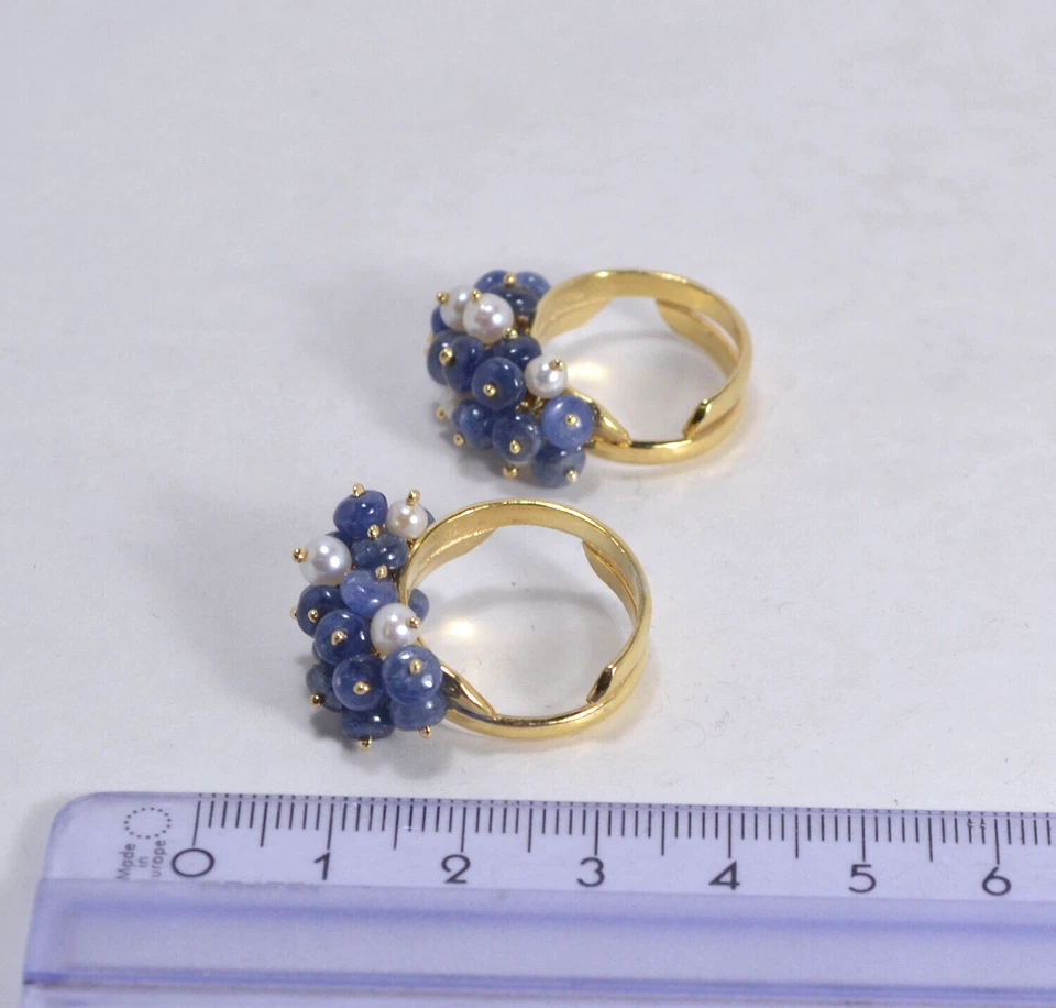 ANELLI ARGENTO 925 DORATO ZAFFIRI E PERLE  NATURALI  REGOLABILE        AGNK 095 - Immagine 3 di 3