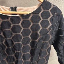 AUW Womens Black Honeycomb Mesh Fit and Flare Dress Size 4 Elbow Sleeve Lined