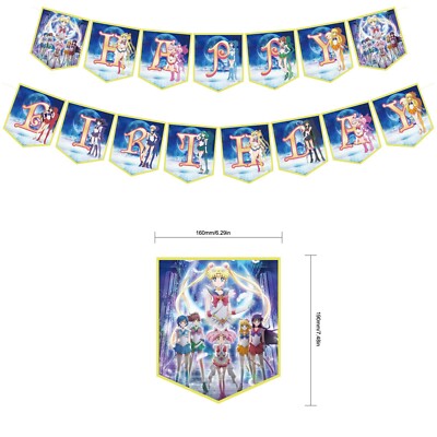 Kit Déco Anniversaire Sailor Moon – Bannière, Ballon, Plateau à Gâteau