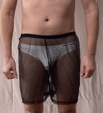 Men's Black Size L Sexy Sheer See-Through Mesh Lounge Sleep Shorts