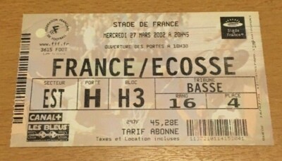 TICKET MATCH FRANCE - ECOSSE 4 JUIN 2016