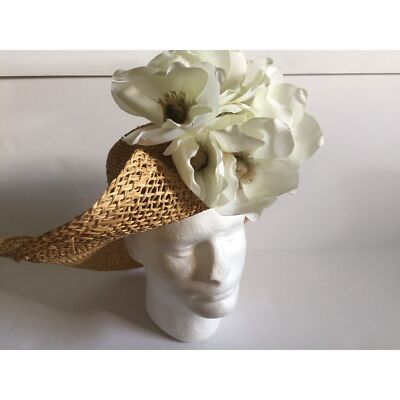 Vintage 1970\'s Women\'s Hand Woven Straw Hat With Floral Bouquet Mini Square Sunset Picnic” Summer Straw Hat main image 3
