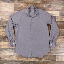 Canali Shirt Mens 15.5 Blue Brown Plaid Button Up Dress Shirt