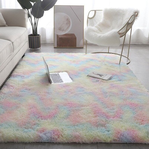 Rainbow Fluffy Carpet Living Room Shaggy Bedroom Fur Rugs Home Floor Door Mat