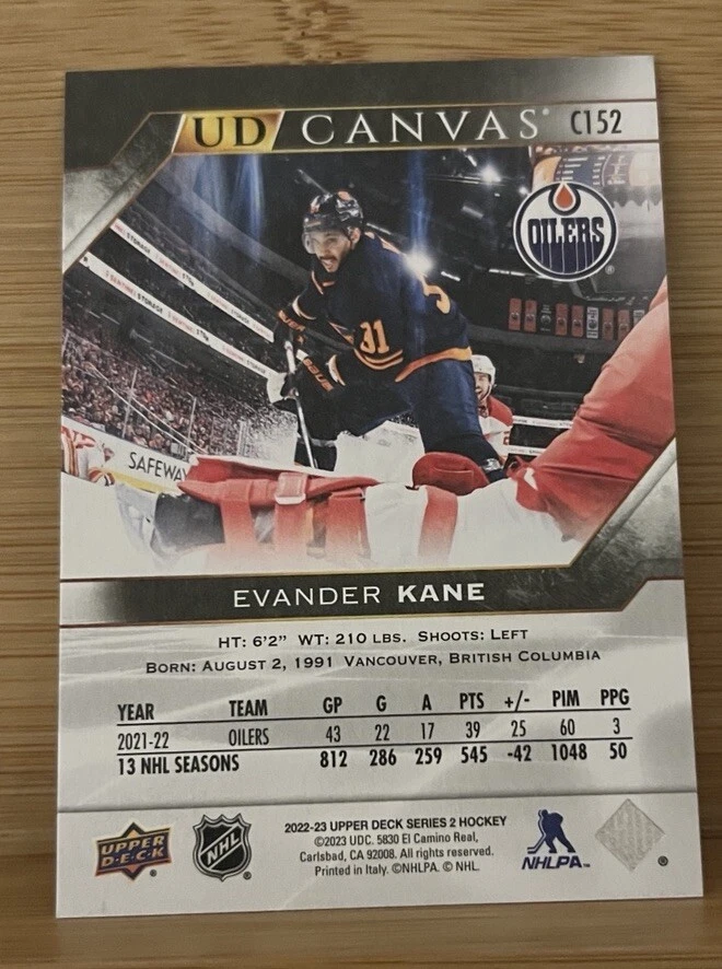 EVANDER KANE 2022/23 Upper Deck Series 2 "BLACK & WHITE CANVAS" #C152 Oilers - Image 2 of 2