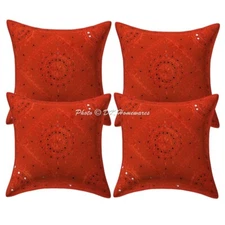 Bohemian Cotton Set Of 4 Throw Pillow Covers Embroidered 40x40 Mirrored Cushion