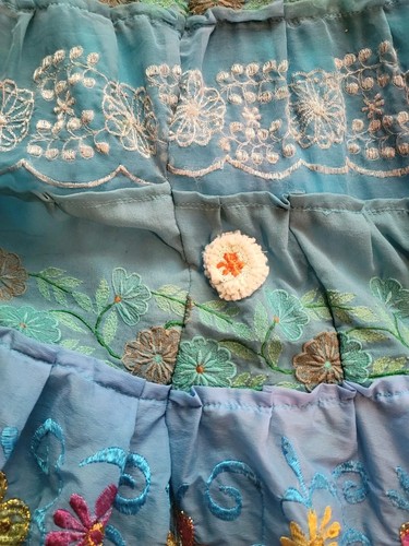 Falda Juliet Dunn London Vintage Azul Forrada Adornada Boho Bordada M/L - Imagen 6 de 21