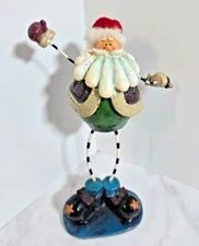 Vintage Santa Painted Metal Standing Figure With Jingle Bell Hat 9” Christmas