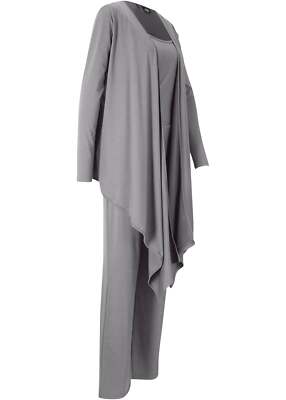 3-tlg.Set Wellness-Anzug Gr 36/38 Grau Meliert Damen-Hose Top Jacke Neu*