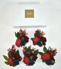 Ling's Moment Wrist Flower Corsages Set of 5 Burgandy Red Navy Blue Open Box
