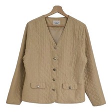 Giacca trapuntata donna vintage anni 90 beige oro chiaro M-L seta tasche a marsupio