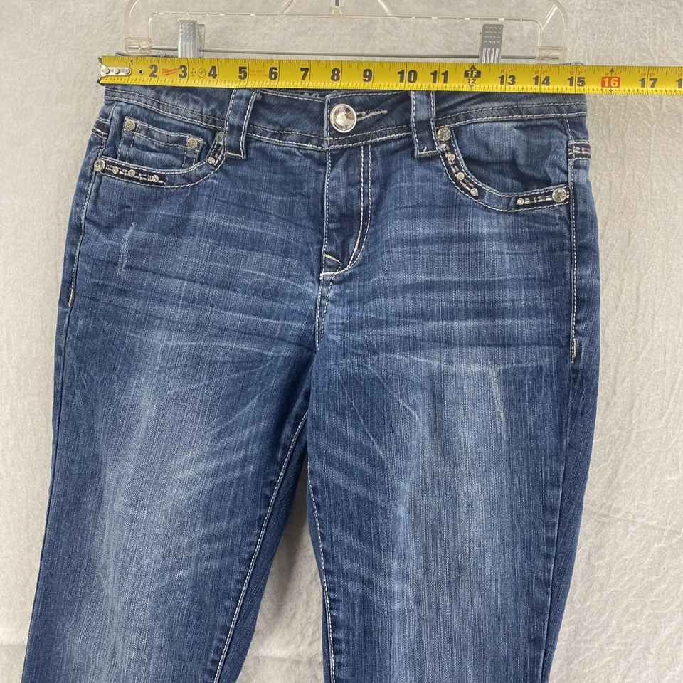 Grace In LA Jeans Womens 9M Easy Fit Dark Wash Embellished Embroidered Cropped - Image 2 of 4